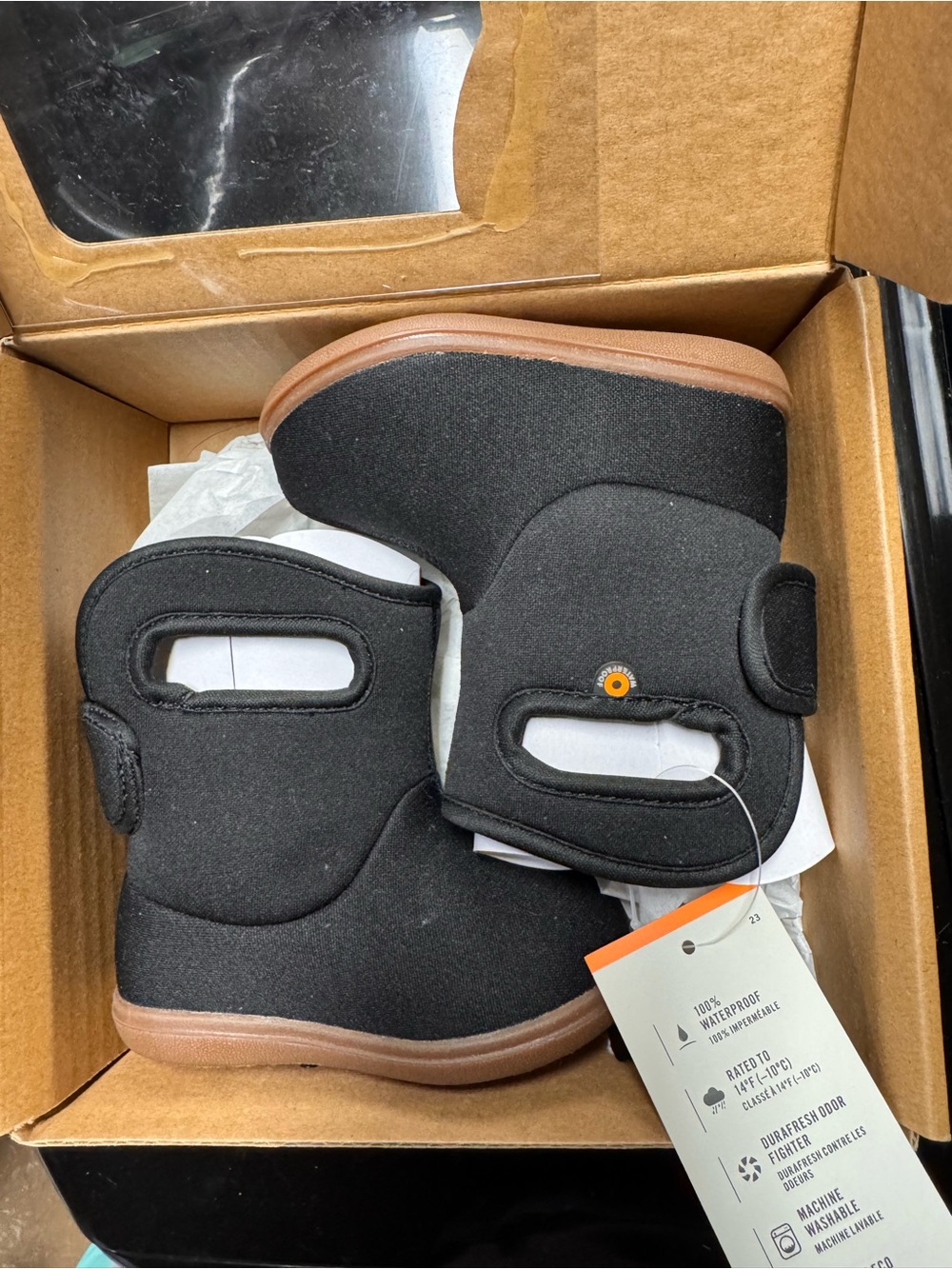 Bogs Kids Black Boots with Brown Soles